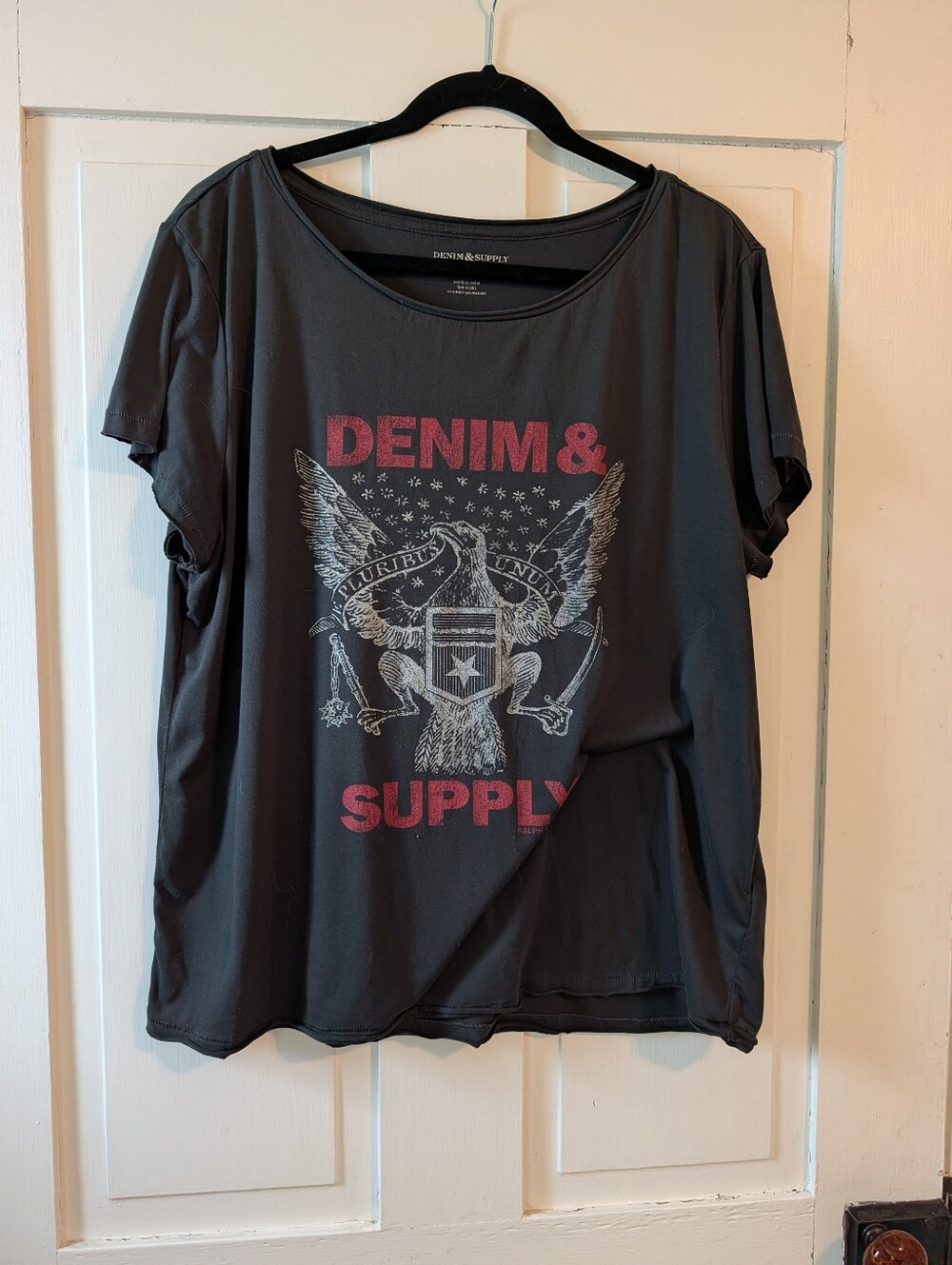 Ralph Lauren Denim & Supply Women's Black Graphic Tee - Black with Red Print